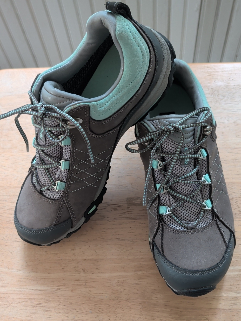 Women’s Oboz Gray and Mint Lace-Up Hiking Boots
